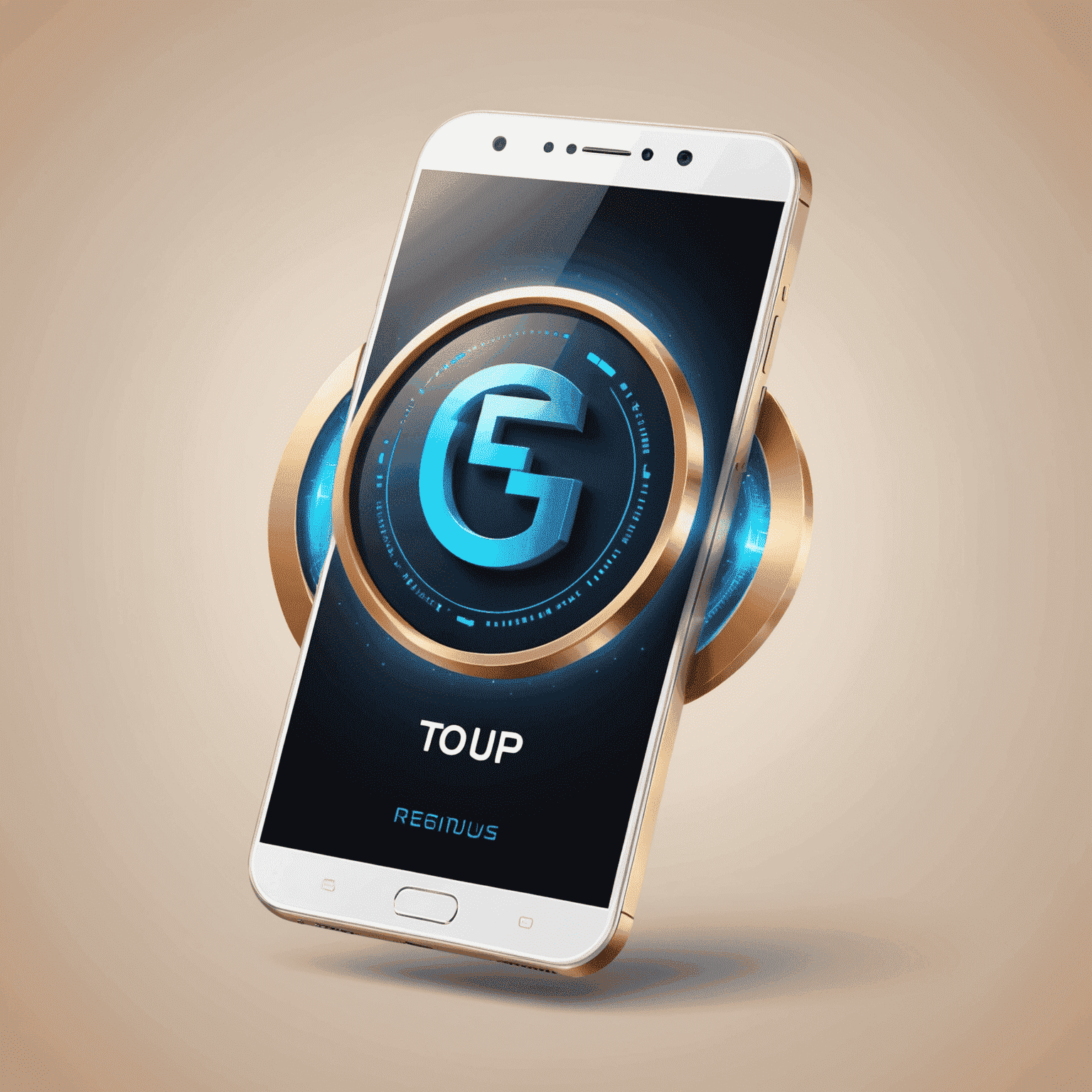 Top Up Mobile & Internet Logo - A futuristic design with a stylized mobile phone and 5G symbol