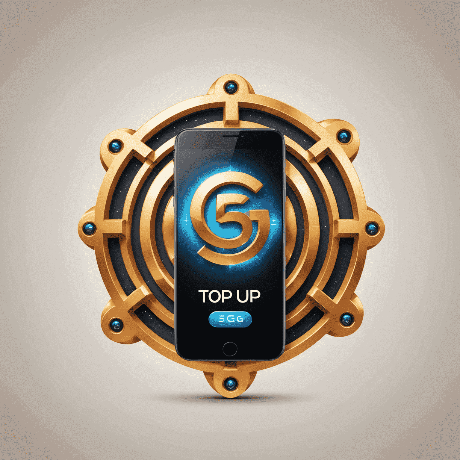 Top Up Mobile & Internet Logo - A futuristic design with a stylized mobile phone and 5G symbol