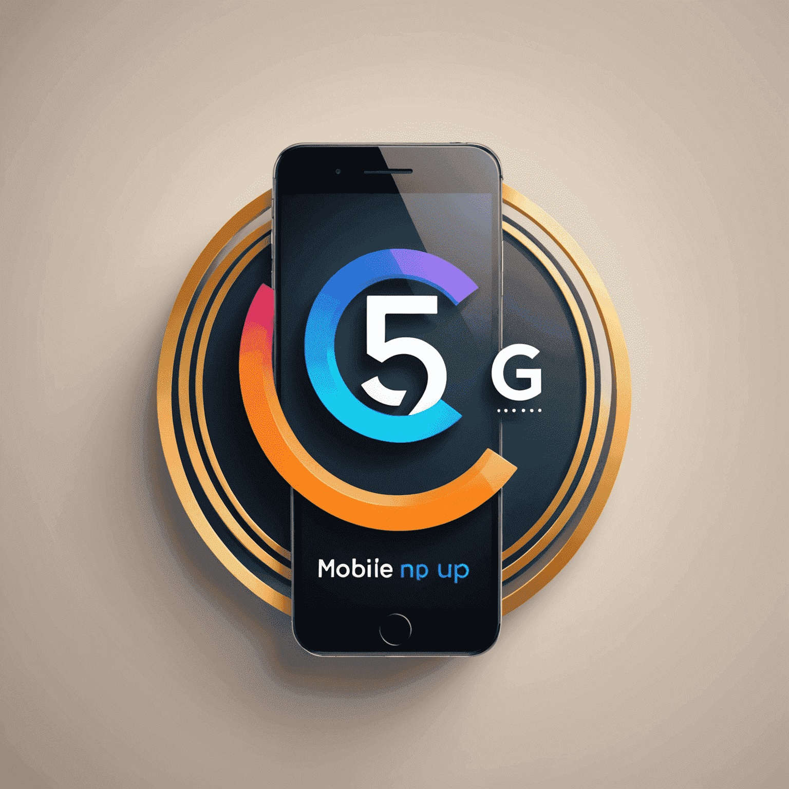 Top Up Mobile & Internet Logo - A futuristic design with a stylized mobile phone and 5G symbol