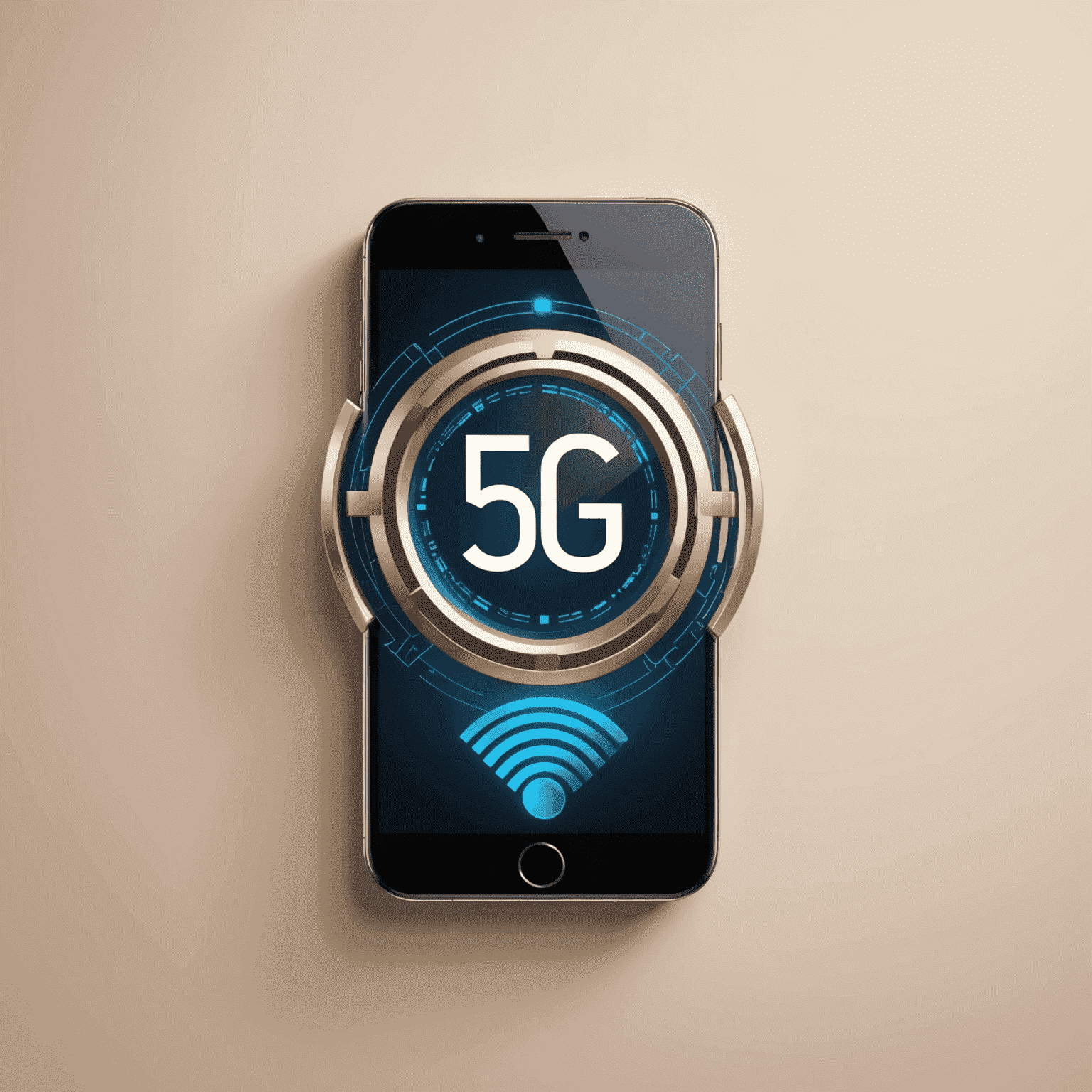 Top Up Mobile & Internet Logo - A futuristic design with a stylized mobile phone and 5G symbol