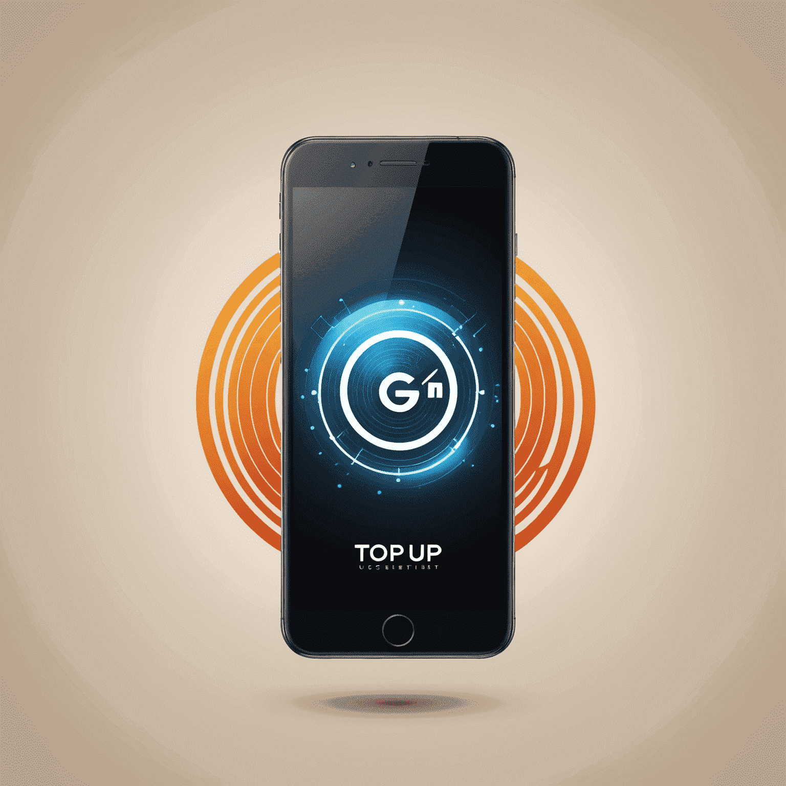 Top Up Mobile & Internet Logo - A futuristic design with a stylized mobile phone and 5G symbol