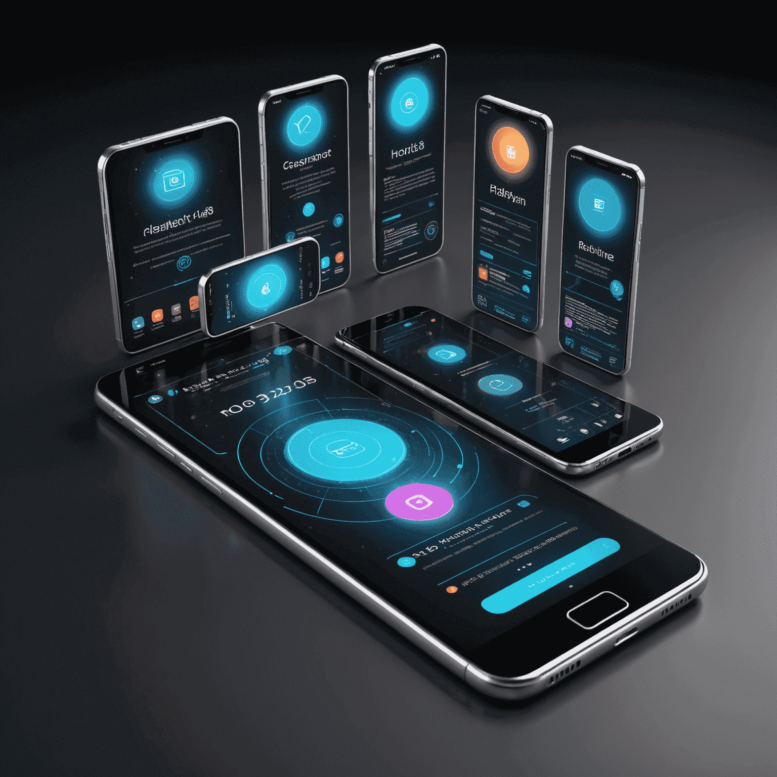 Futuristic smartphone displaying various mobile plan options with holographic projections of data usage and pricing