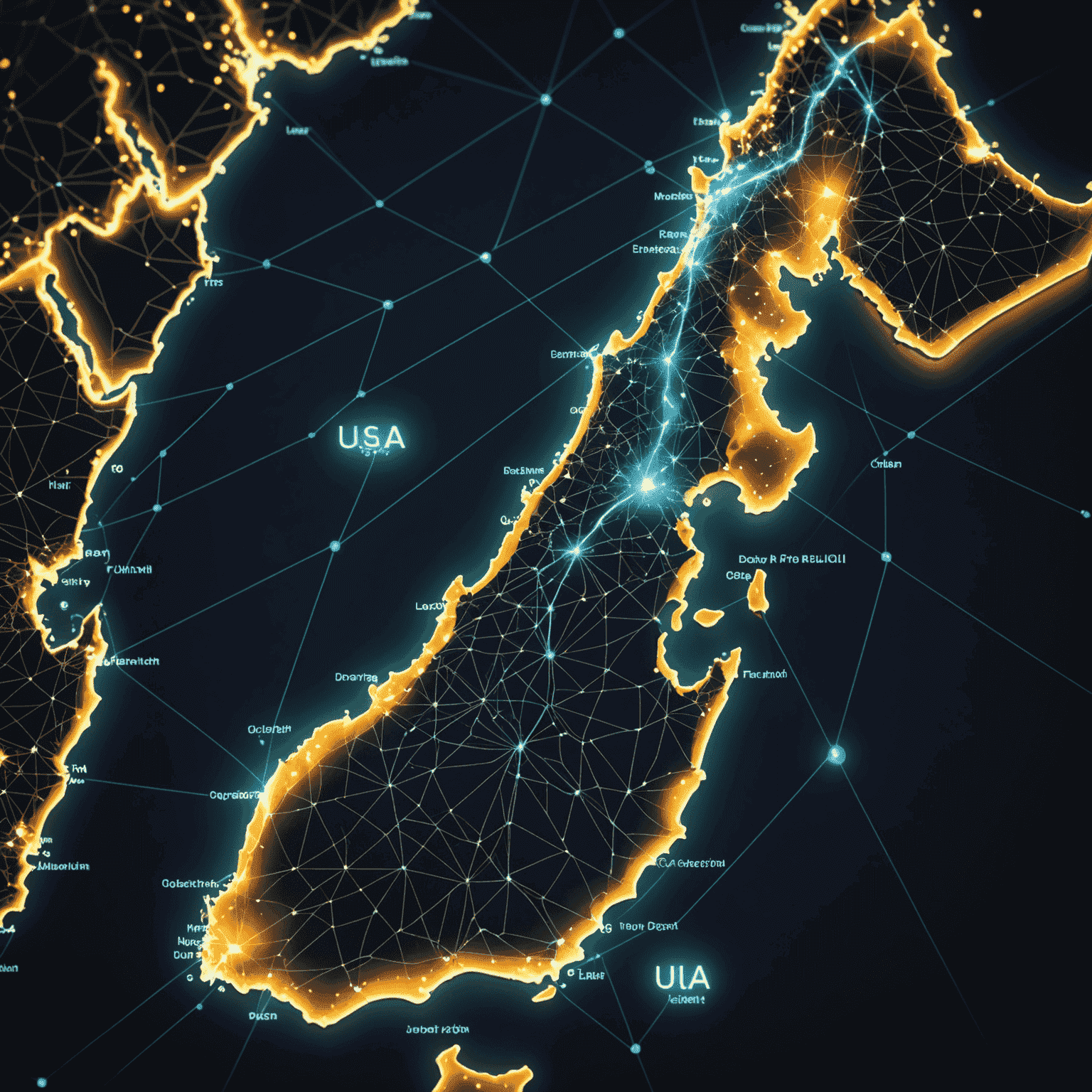 Map of UAE showing 5G coverage areas with glowing network nodes and connection lines